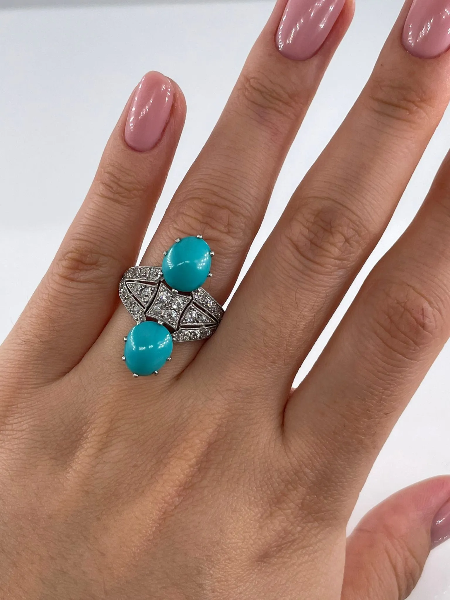 Art Deco GIA 6.64ctw Natural Untreated Turquoise Diamond Antique Vintage Platinum Ring