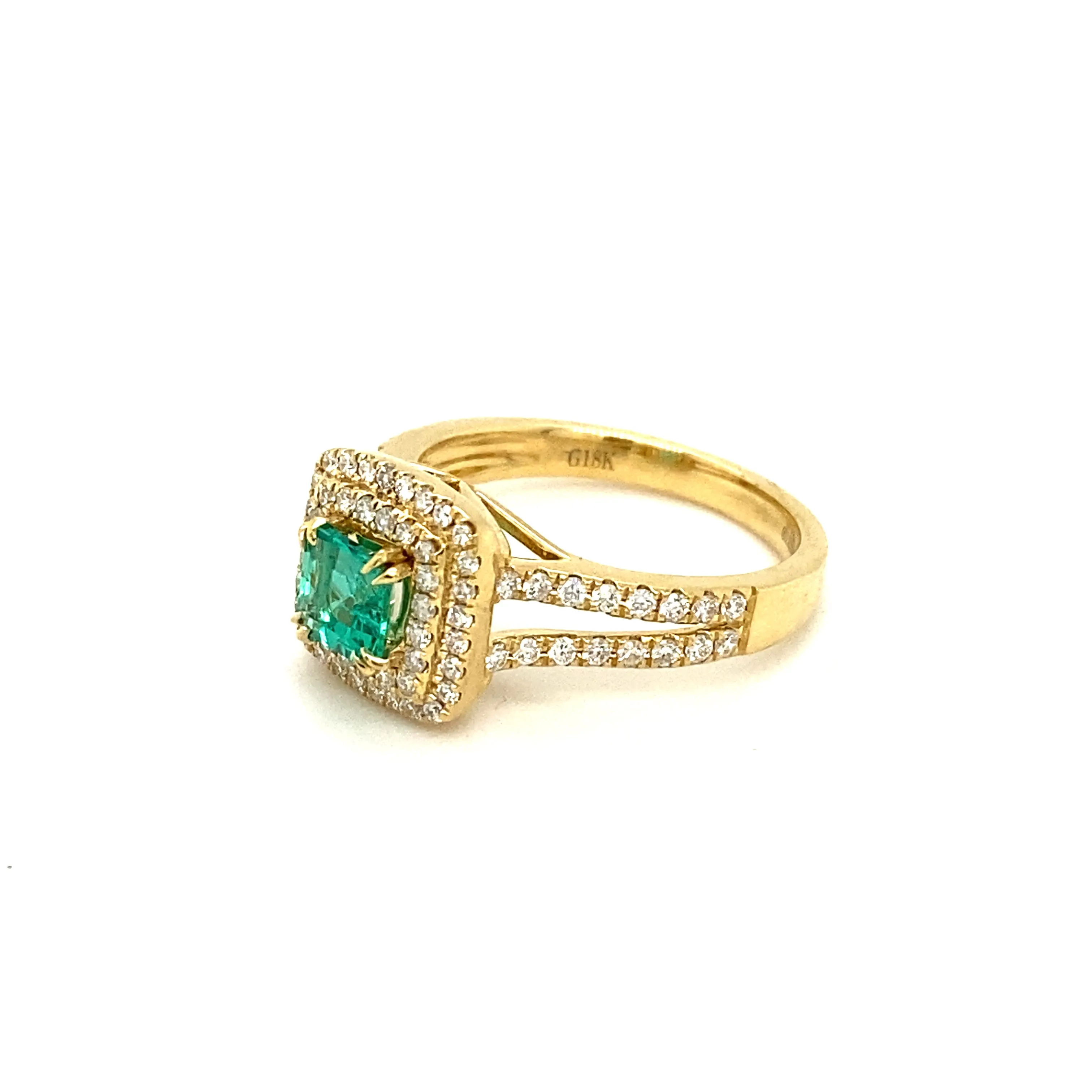 Asscher Cut Emerald and Diamond Double Halo Ring