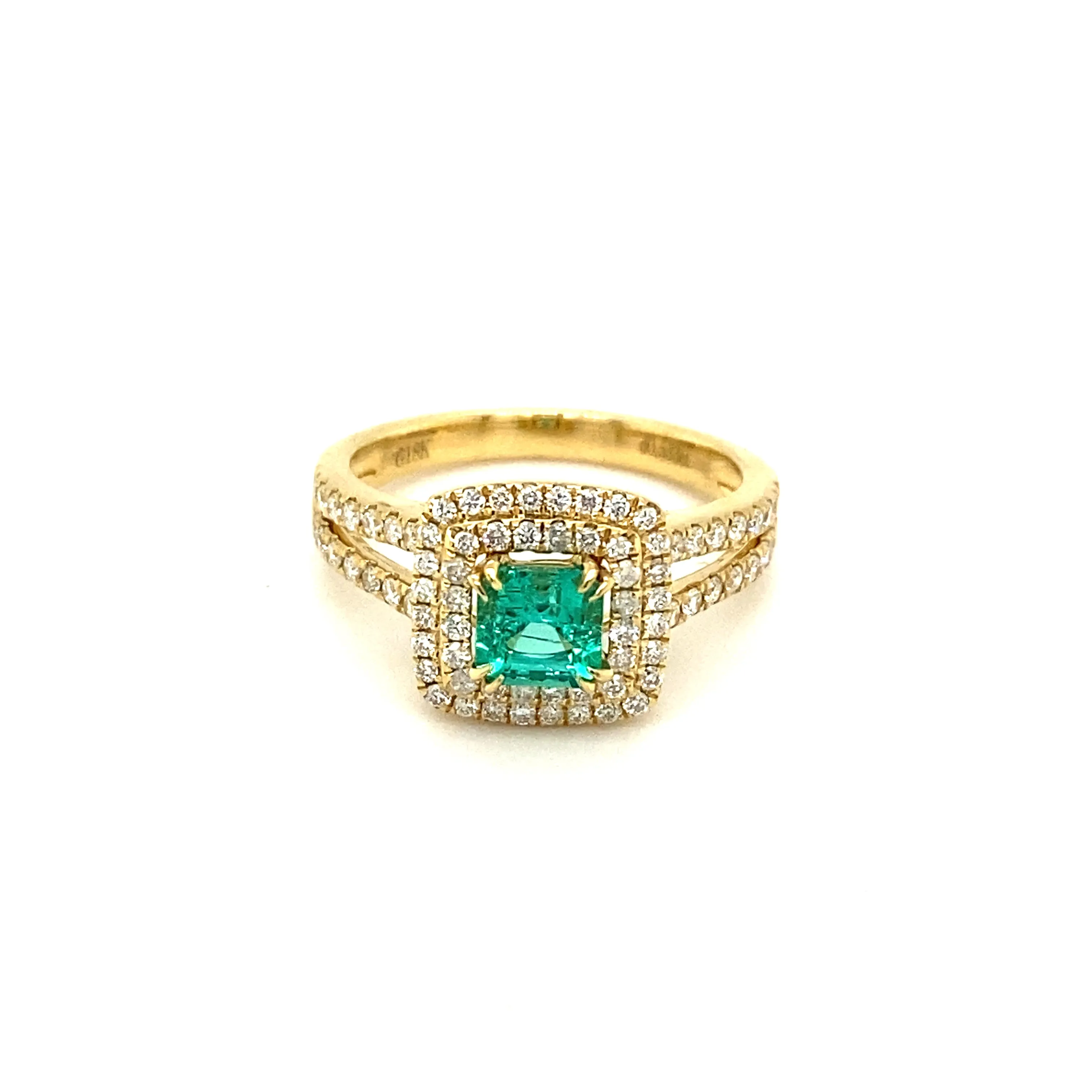 Asscher Cut Emerald and Diamond Double Halo Ring