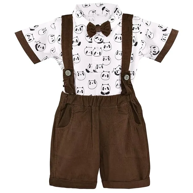 Baby Boys Panda Printed Dungaree Set