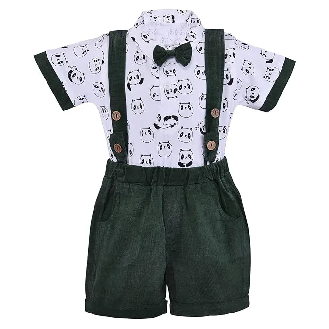 Baby Boys Panda Printed Dungaree Set