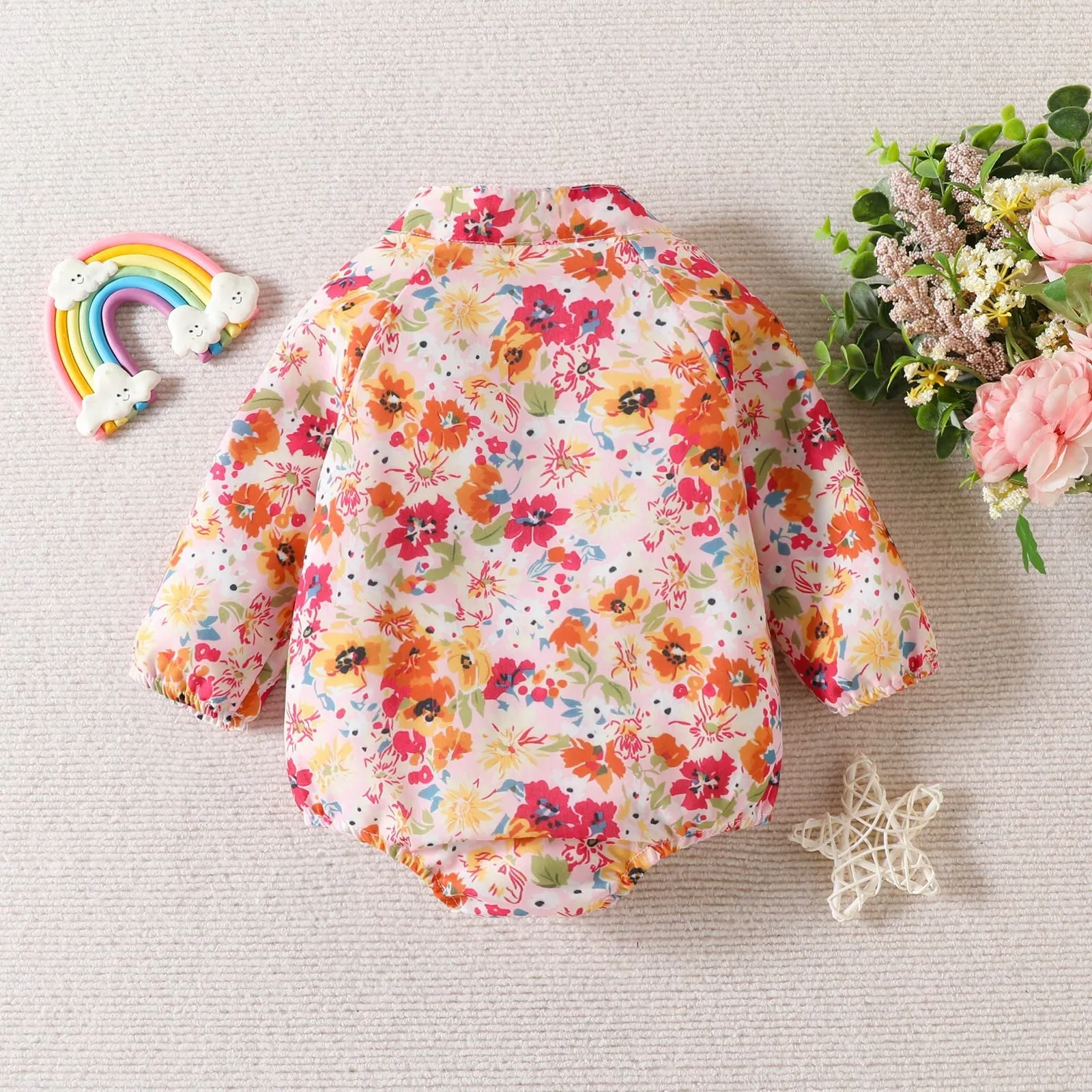 Baby Girls Floral Print Long-sleeved Shirt Jumpsuit Crawl Suit