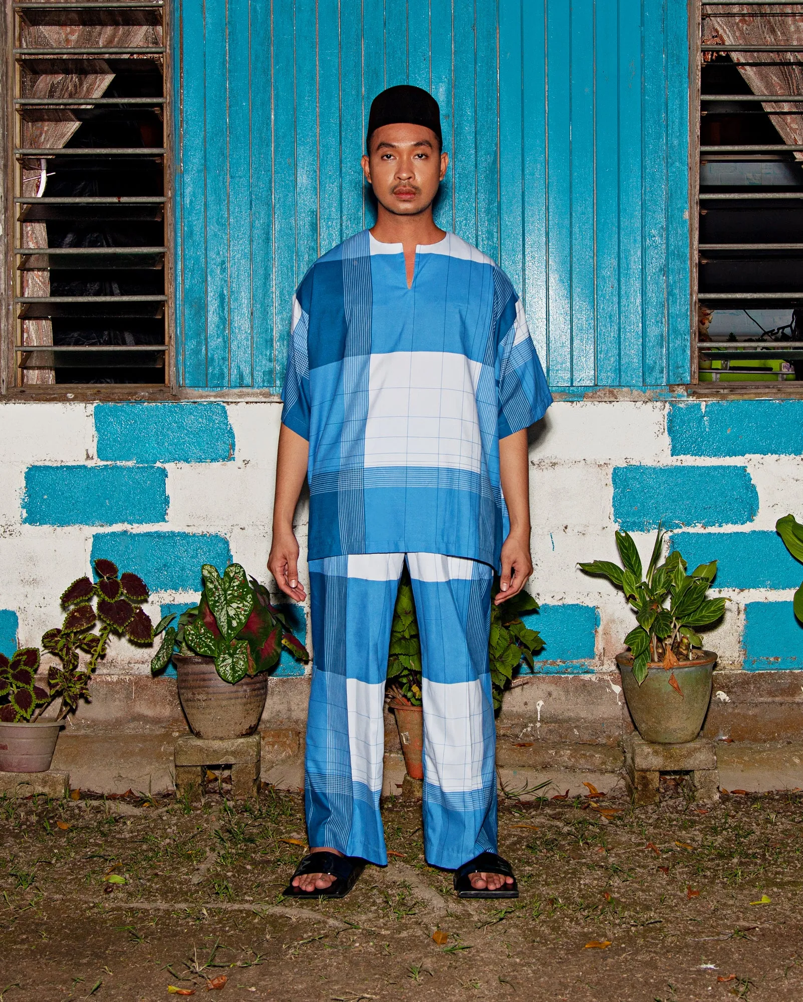 Baju Kedah Pelikat (Blue White)