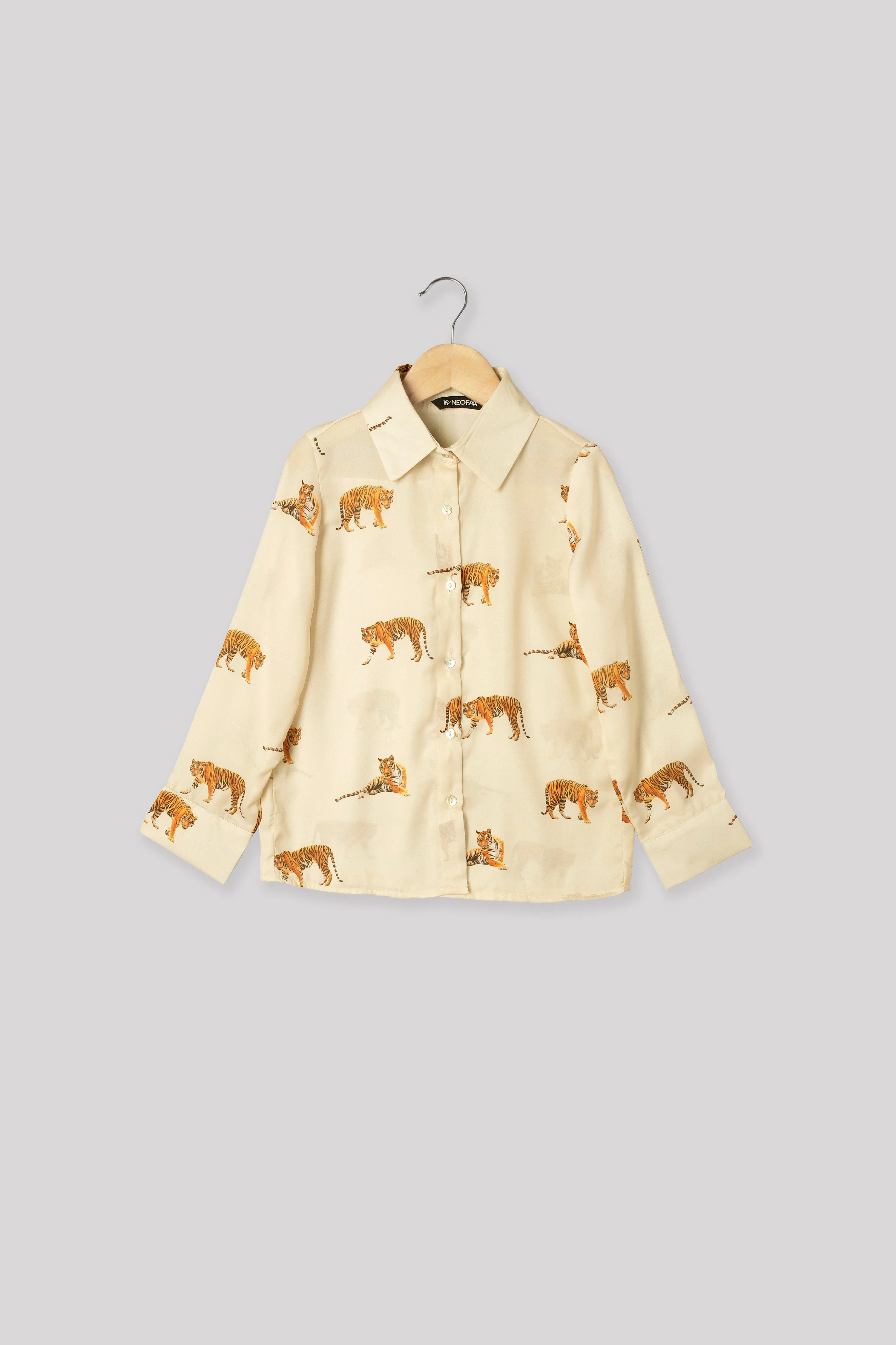 Beige Tiger Printed Shirt For Girls