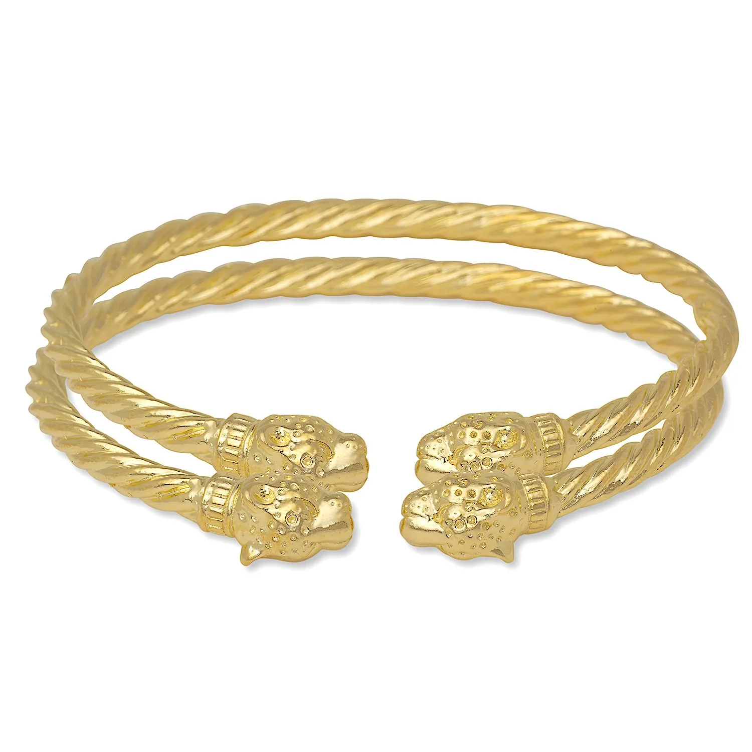 Better Jewelry Jaguar Head Coiled Rope West Indian Bangles 14K Gold Plated .925 Sterling Silver, 1 pair