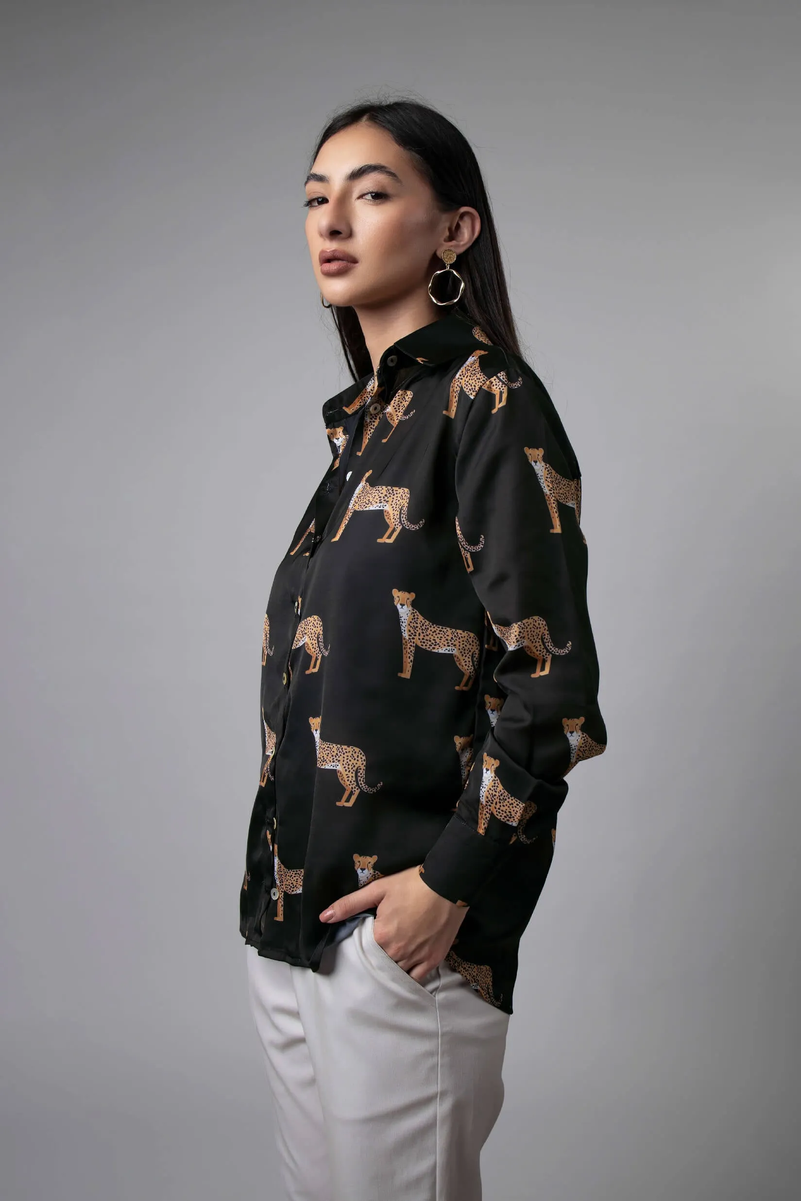 Black Leopard Printed Shirt