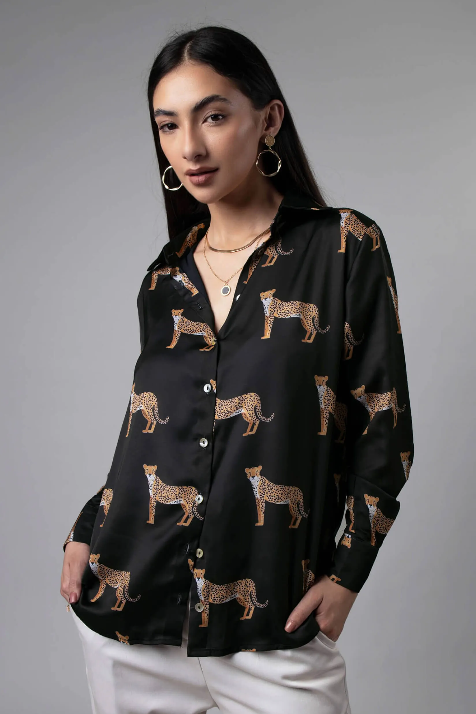 Black Leopard Printed Shirt