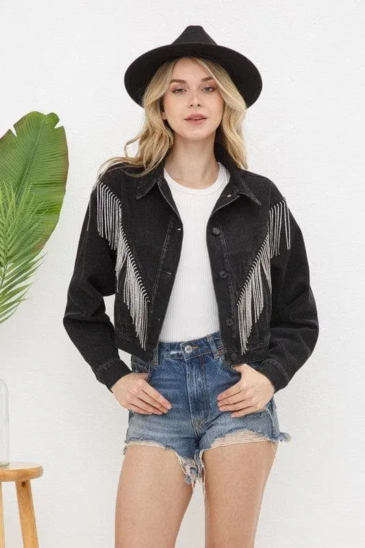 Blue B Denim Chevron Fringe Jacket