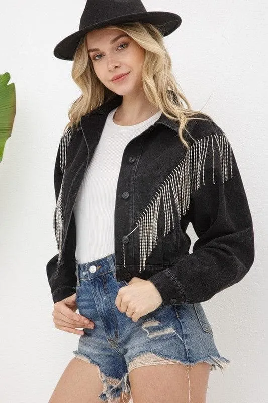 Blue B Denim Chevron Fringe Jacket