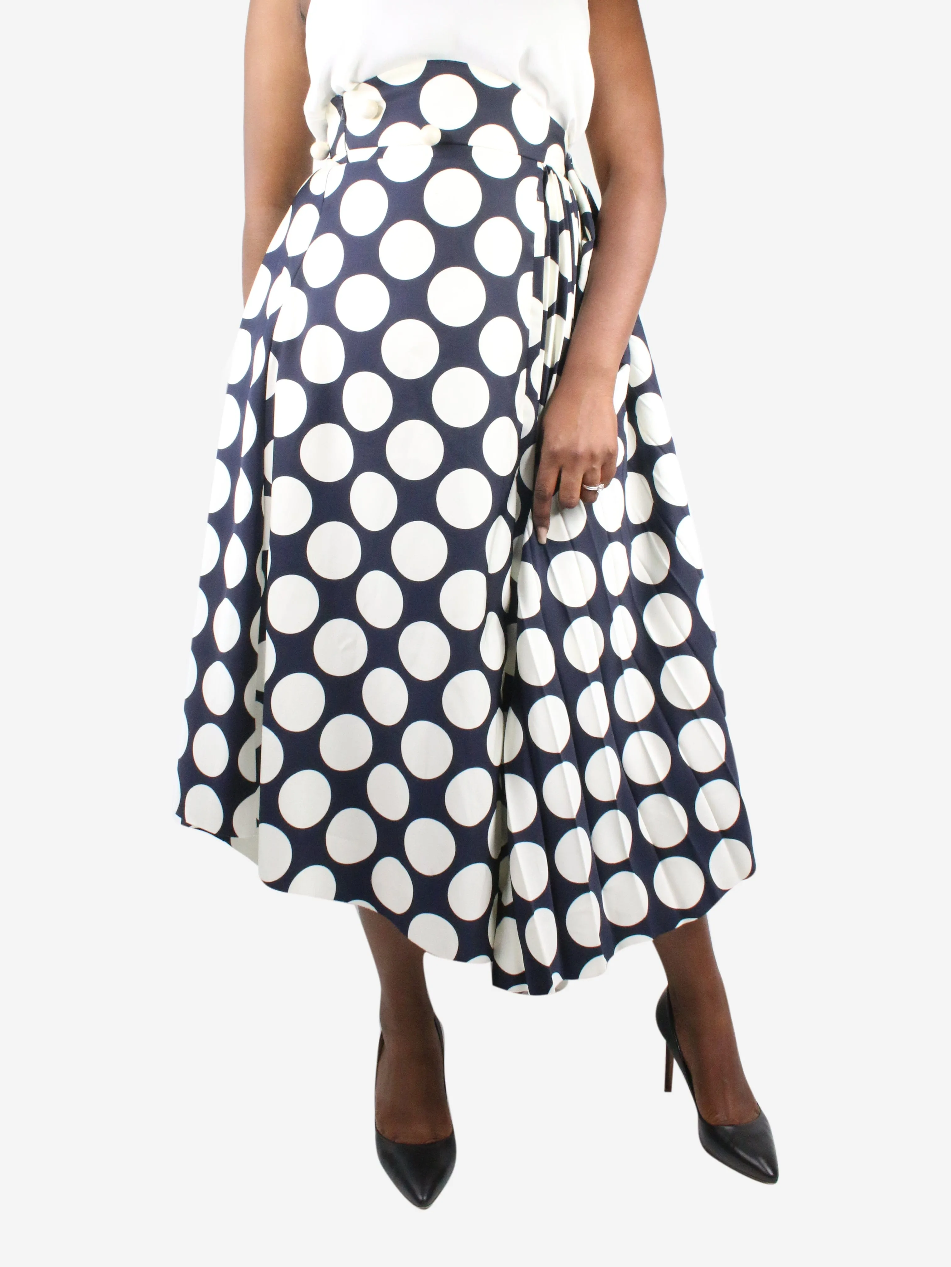 Blue polka dot pleated skirt - size FR 40