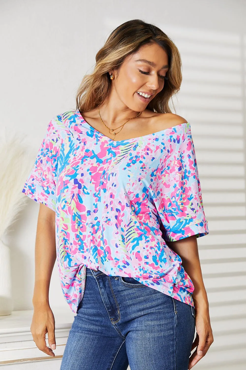 Boho Bright Printed V-Neck T-Shirt