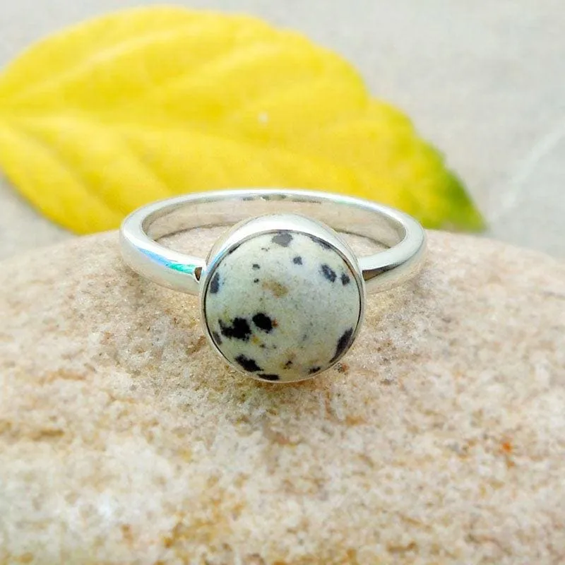 Boho Sterling Silver Dalmatian Jasper Ring, Energy Stones, Gift for her