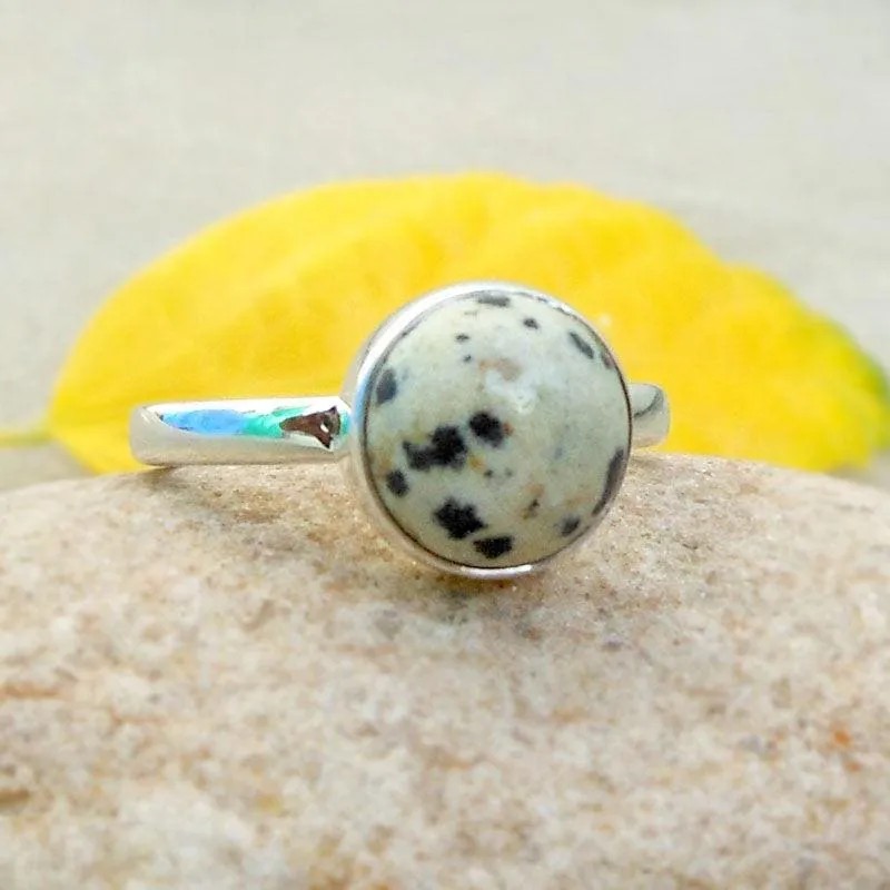 Boho Sterling Silver Dalmatian Jasper Ring, Energy Stones, Gift for her