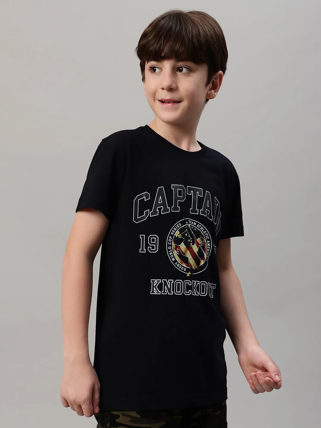 Boy's Navy Blue Typographic Print T-Shirt