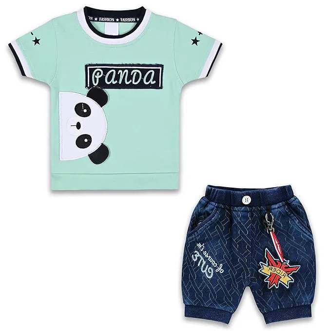 Boys Panda Printed Cotton Clothing Set Dress