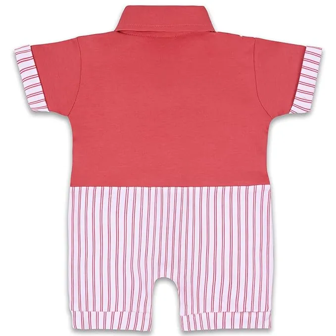 Boys Stripes and Patch Work Cotton Rompers With Bow Tie