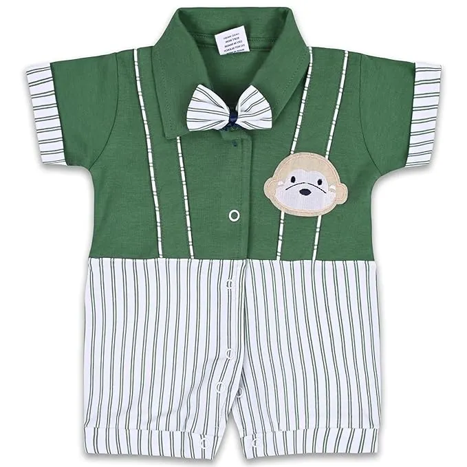 Boys Stripes and Patch Work Cotton Rompers With Bow Tie