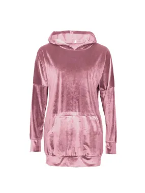 Bright Color Velvet Long Hooded Sweatshirt