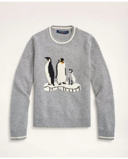 Brooks Brothers Boys Merino Wool Blend Penguin Intarsia Sweater Grey