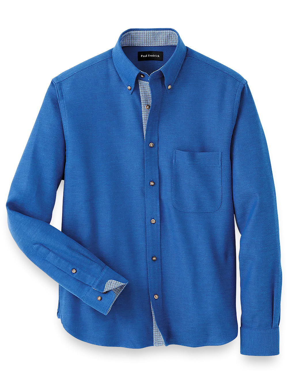 Brushed Twill Solid Casual Shirt With Contrast Trim - Cobalt