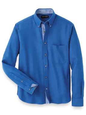 Brushed Twill Solid Casual Shirt With Contrast Trim - Cobalt