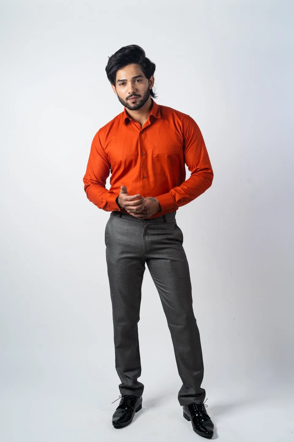 Burnt Orange Color Solid Pure Cotton For Men