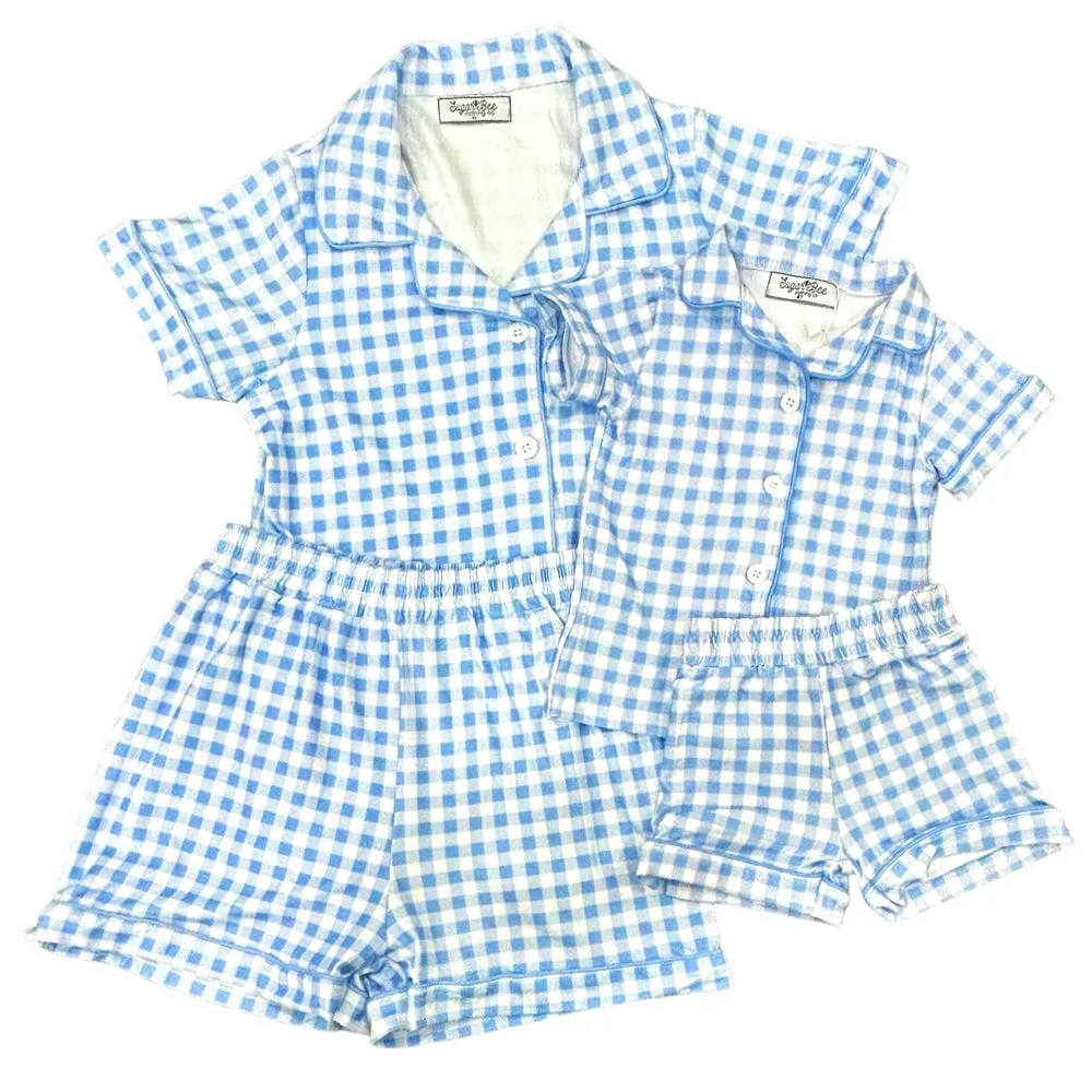 Button Down Pajamas - Blue Gingham