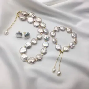 Button Pearl Necklace Bracelet and Earrings (Purchase Individually)