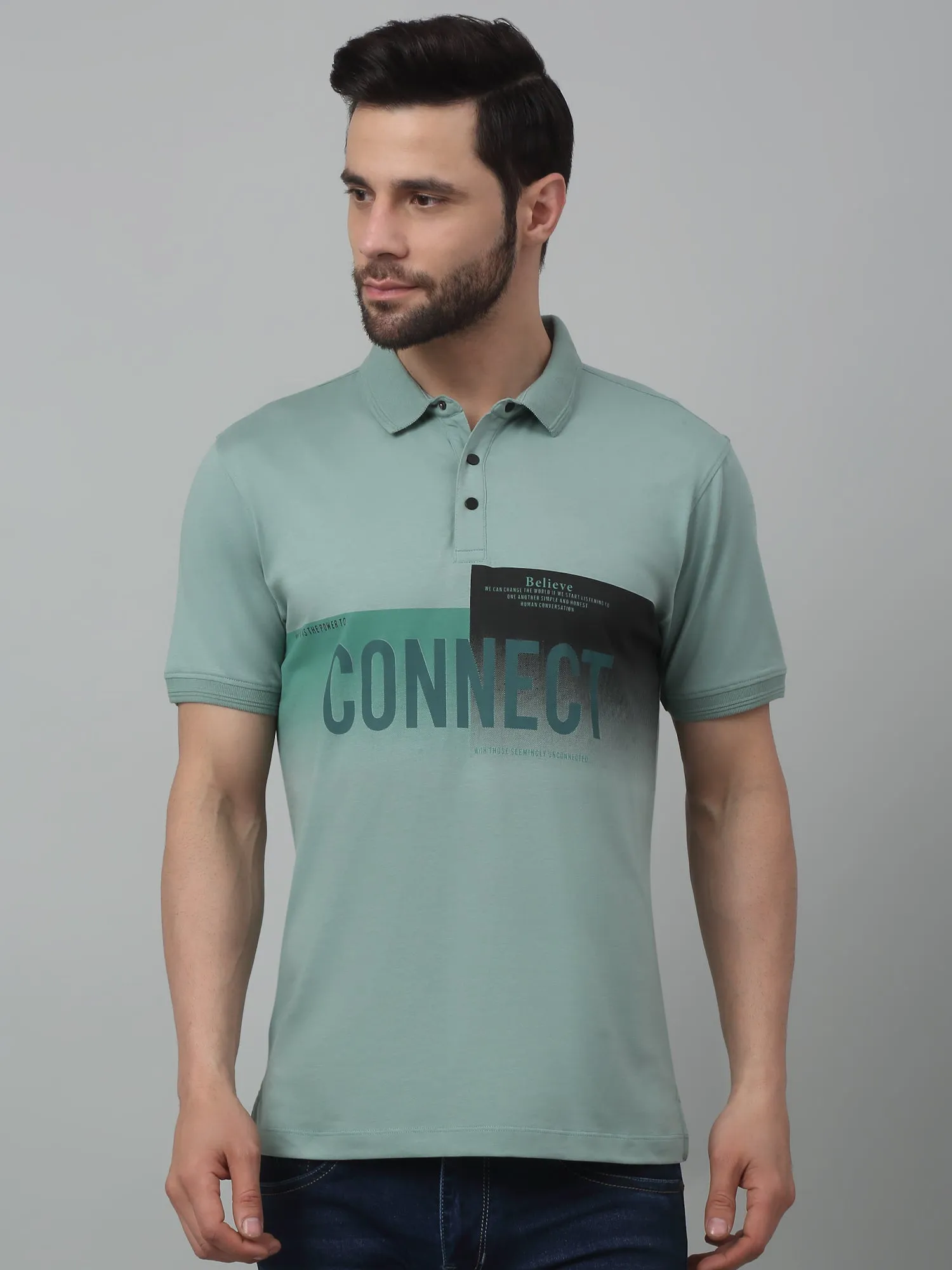 Cantabil Aqua Printed Polo Neck Half Sleeve T-shirt For Men