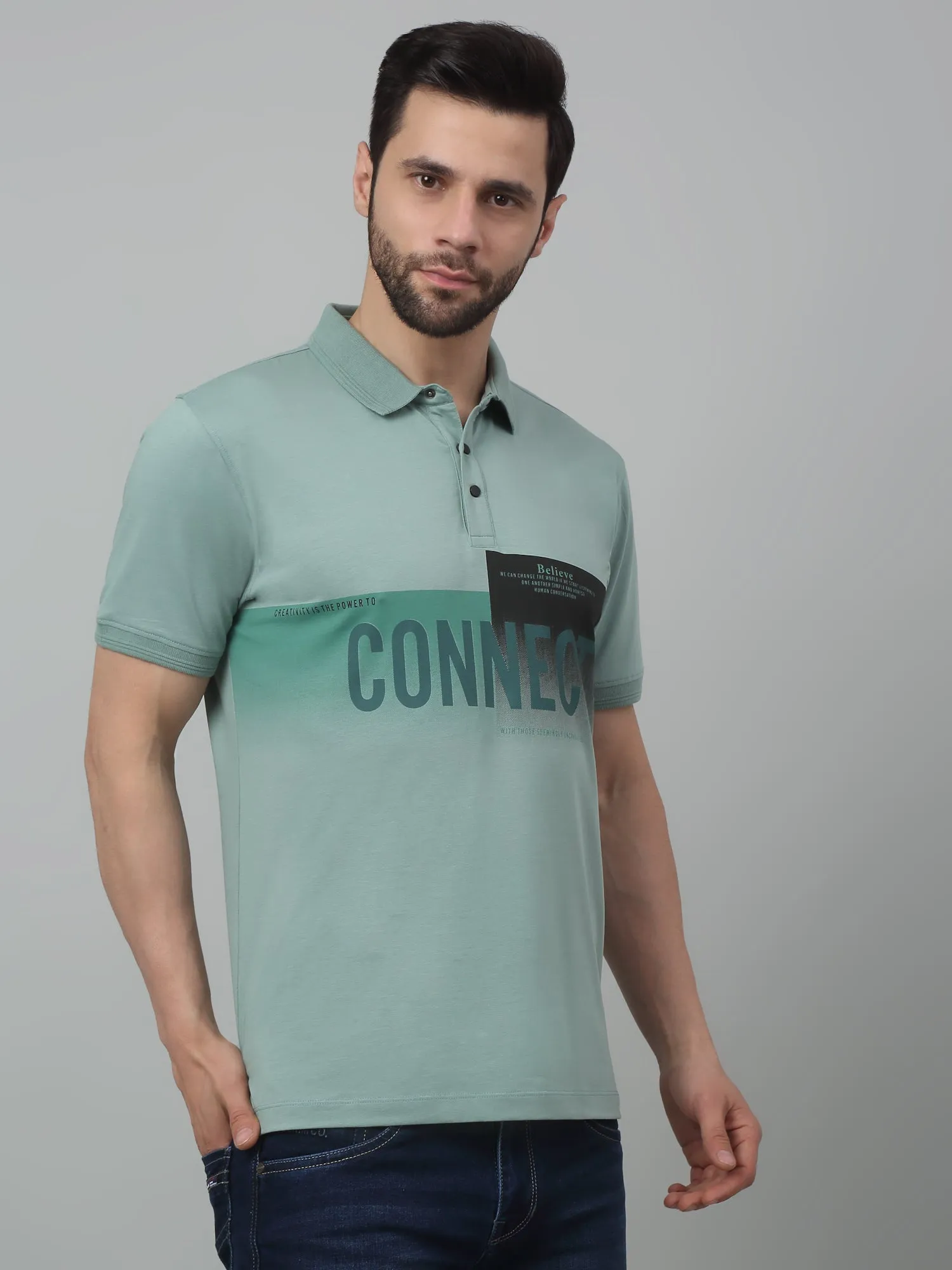 Cantabil Aqua Printed Polo Neck Half Sleeve T-shirt For Men