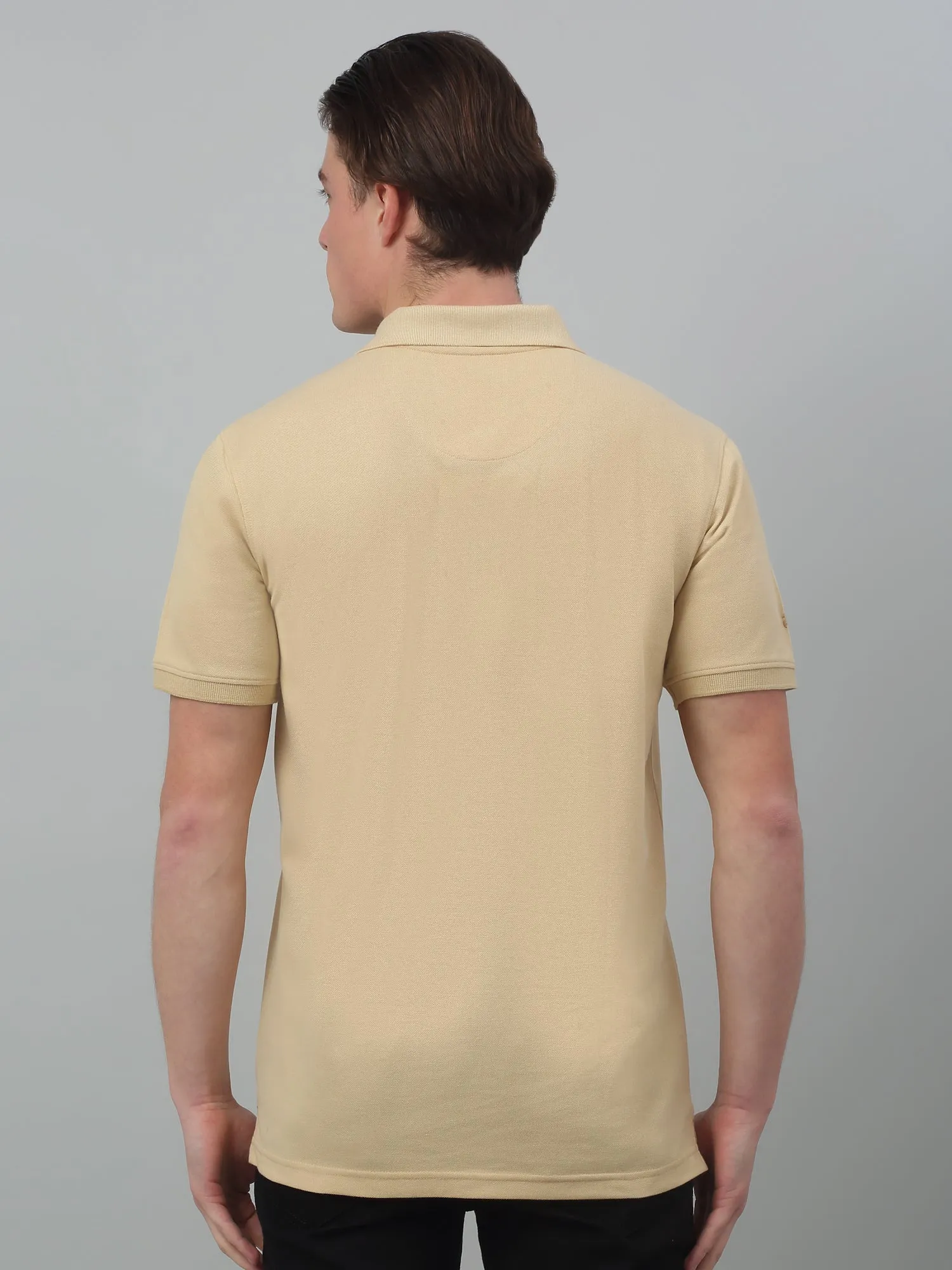 Cantabil Beige Solid Polo Neck Half Sleeve T-shirt For Men