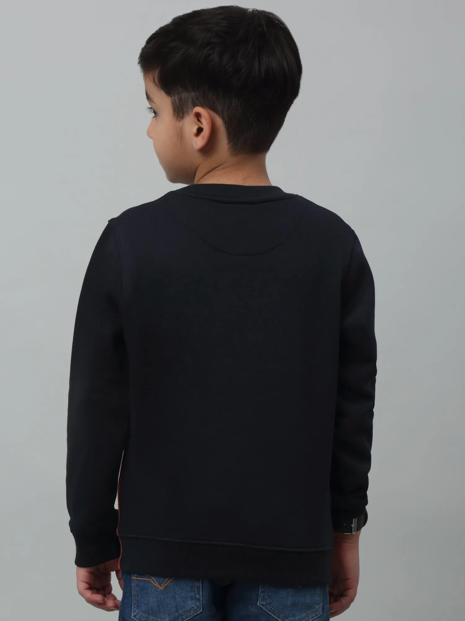 Cantabil Boys Navy Blue Colour Block Round Neck Sweatshirt For Winter