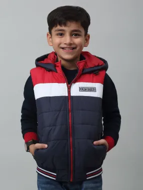 Cantabil Boys Navy Blue Hooded Neck Colour Blocked Casual Jacket For Winter