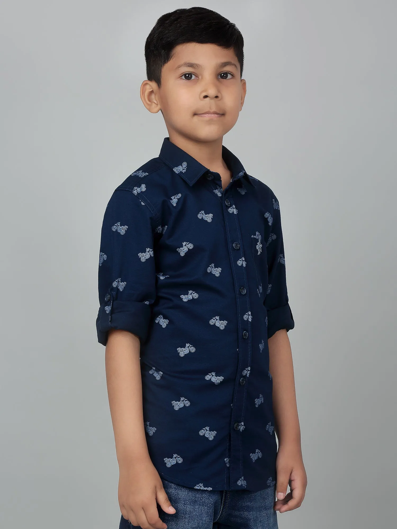 Cantabil Boy's Navy Blue Printed Full Sleeves Shirt