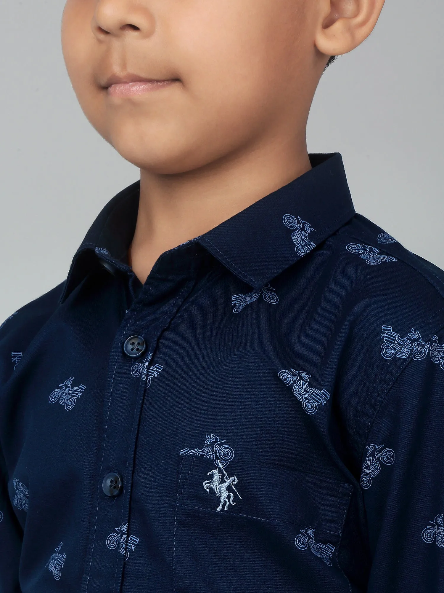 Cantabil Boy's Navy Blue Printed Full Sleeves Shirt