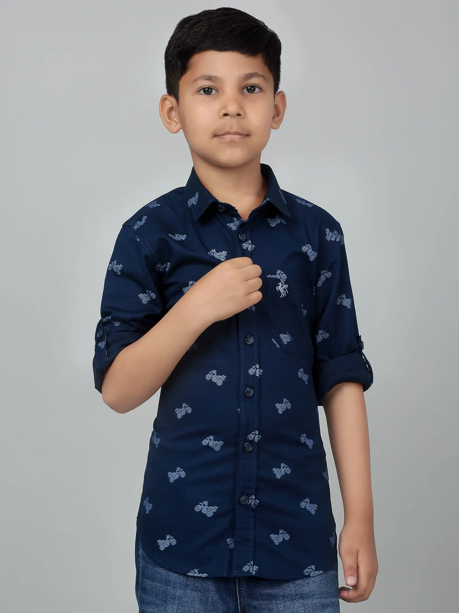 Cantabil Boy's Navy Blue Printed Full Sleeves Shirt