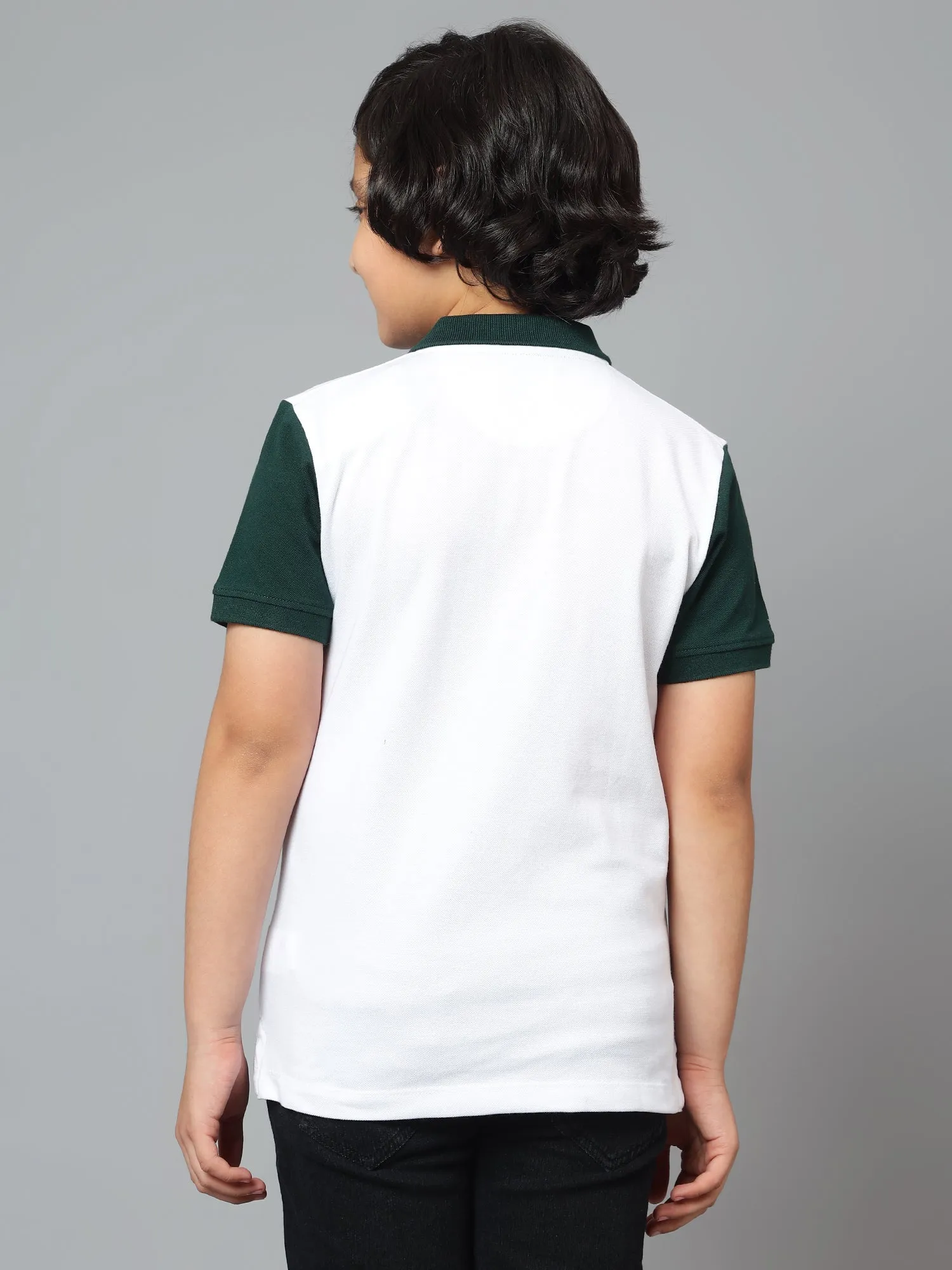 Cantabil Boy's White Color Block Polo Neck Half Sleeve T-shirt