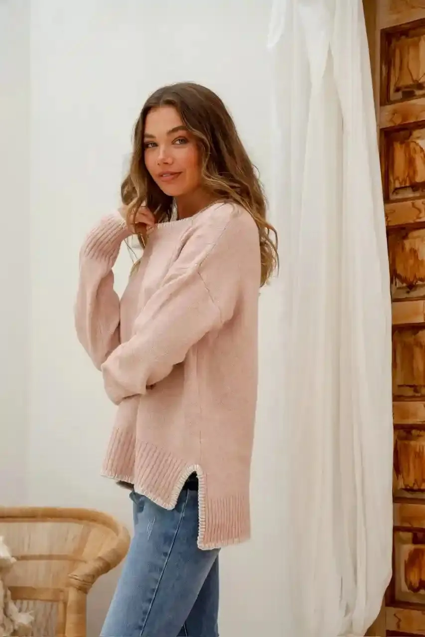 Canyon Blanket Stitch Knit Jumper Blush