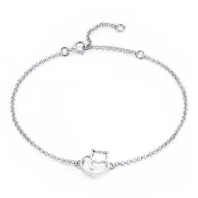 Cat Heart Bracelet in Solid 925 Sterling Silver