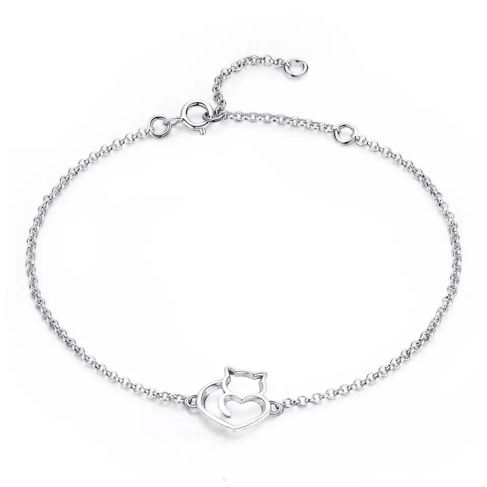 Cat Heart Bracelet in Solid 925 Sterling Silver