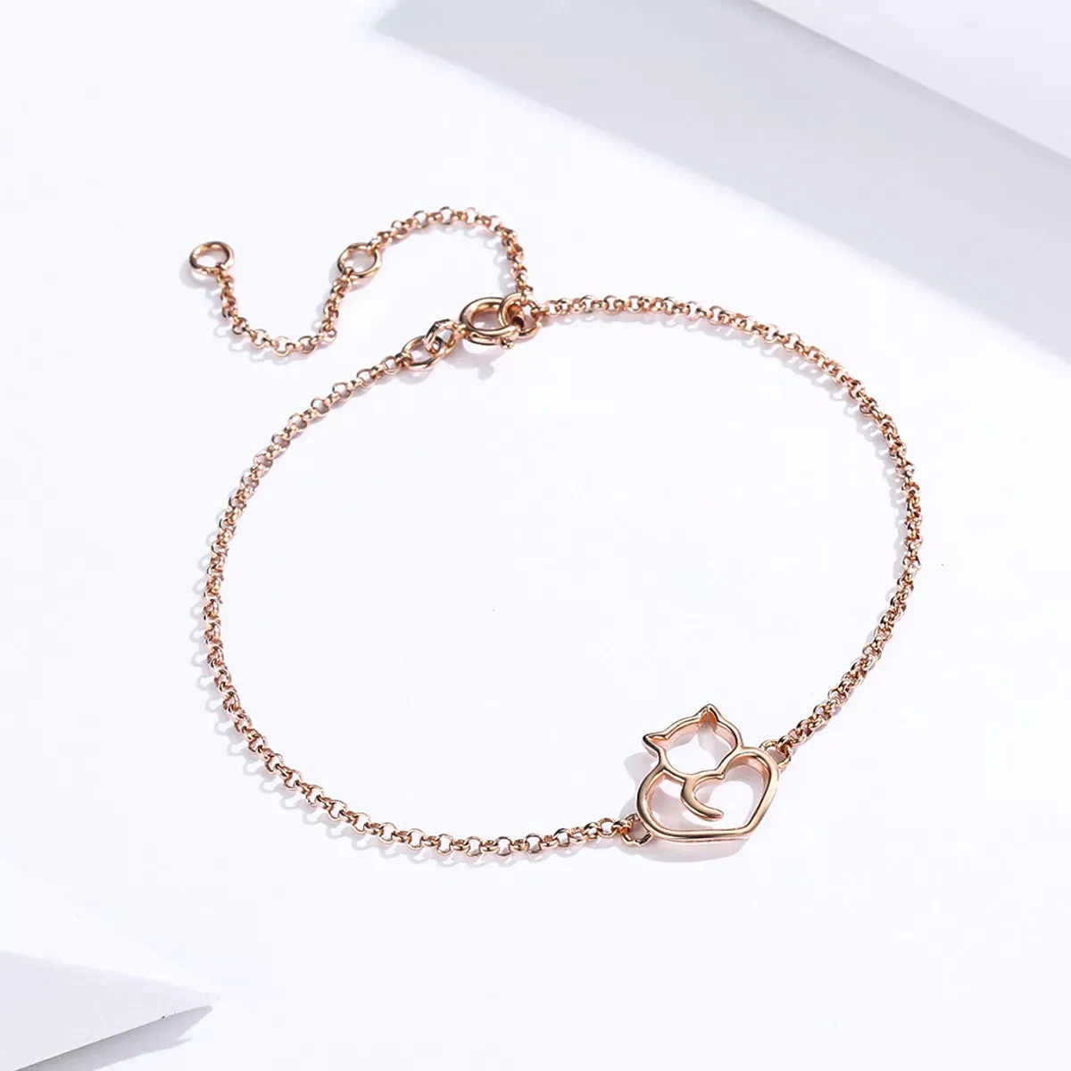 Cat Heart Bracelet in Solid 925 Sterling Silver