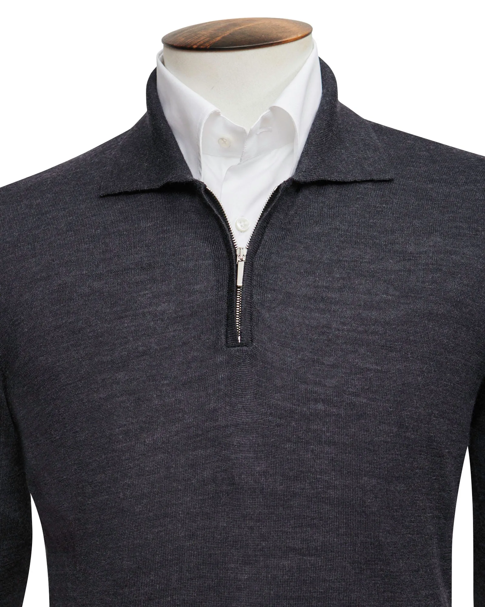 Charcoal Melange Fine Merino Half Zip Polo Sweater