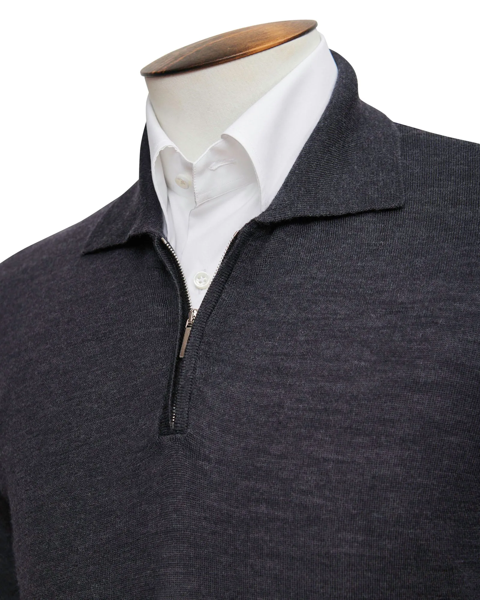 Charcoal Melange Fine Merino Half Zip Polo Sweater