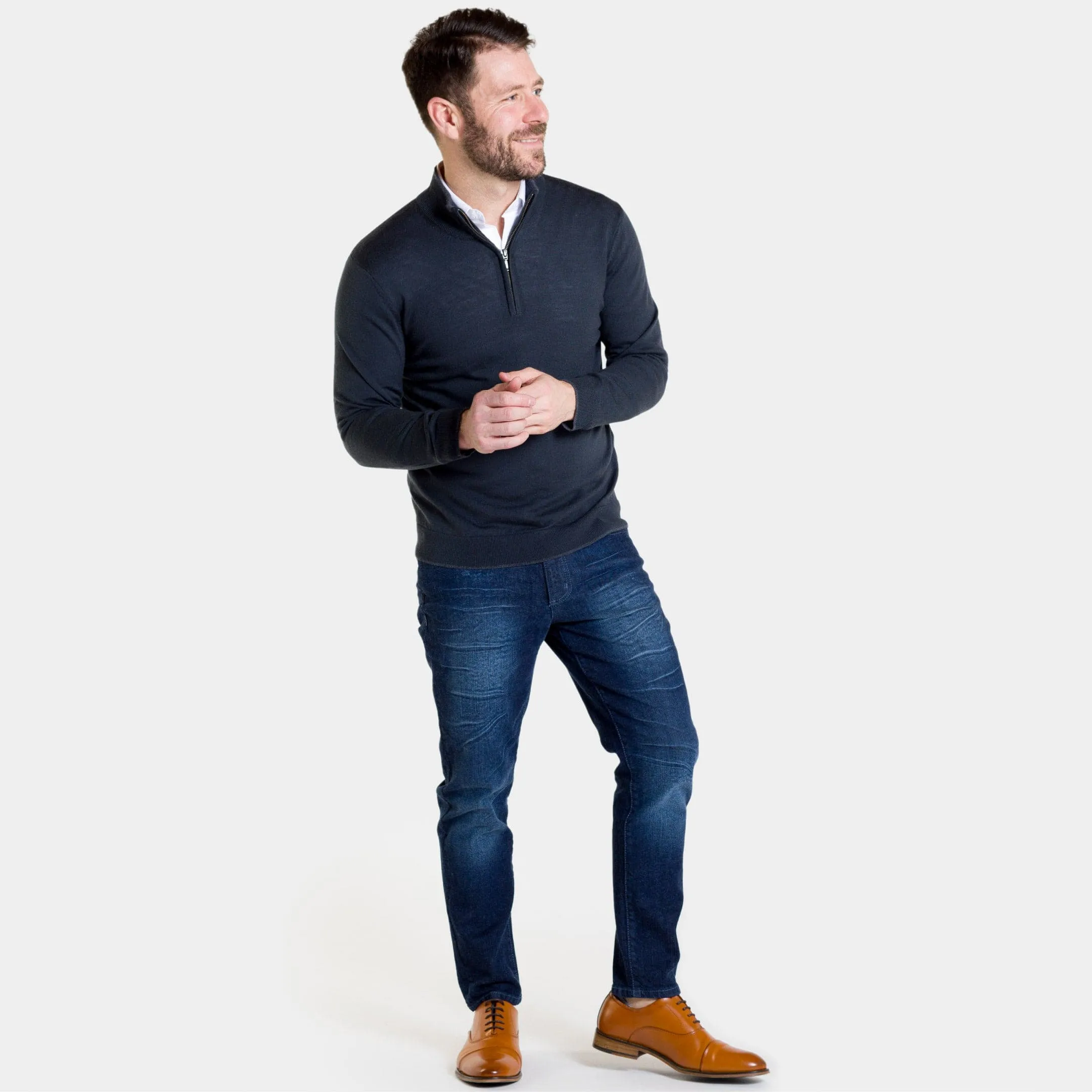 Charcoal Merino Quarter-Zip Sweater