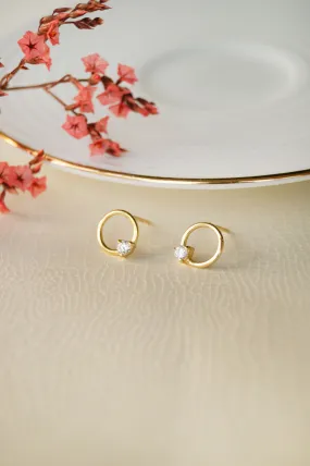 Circle With A Spark Gold Plated Sterling Silver Stud Earrings