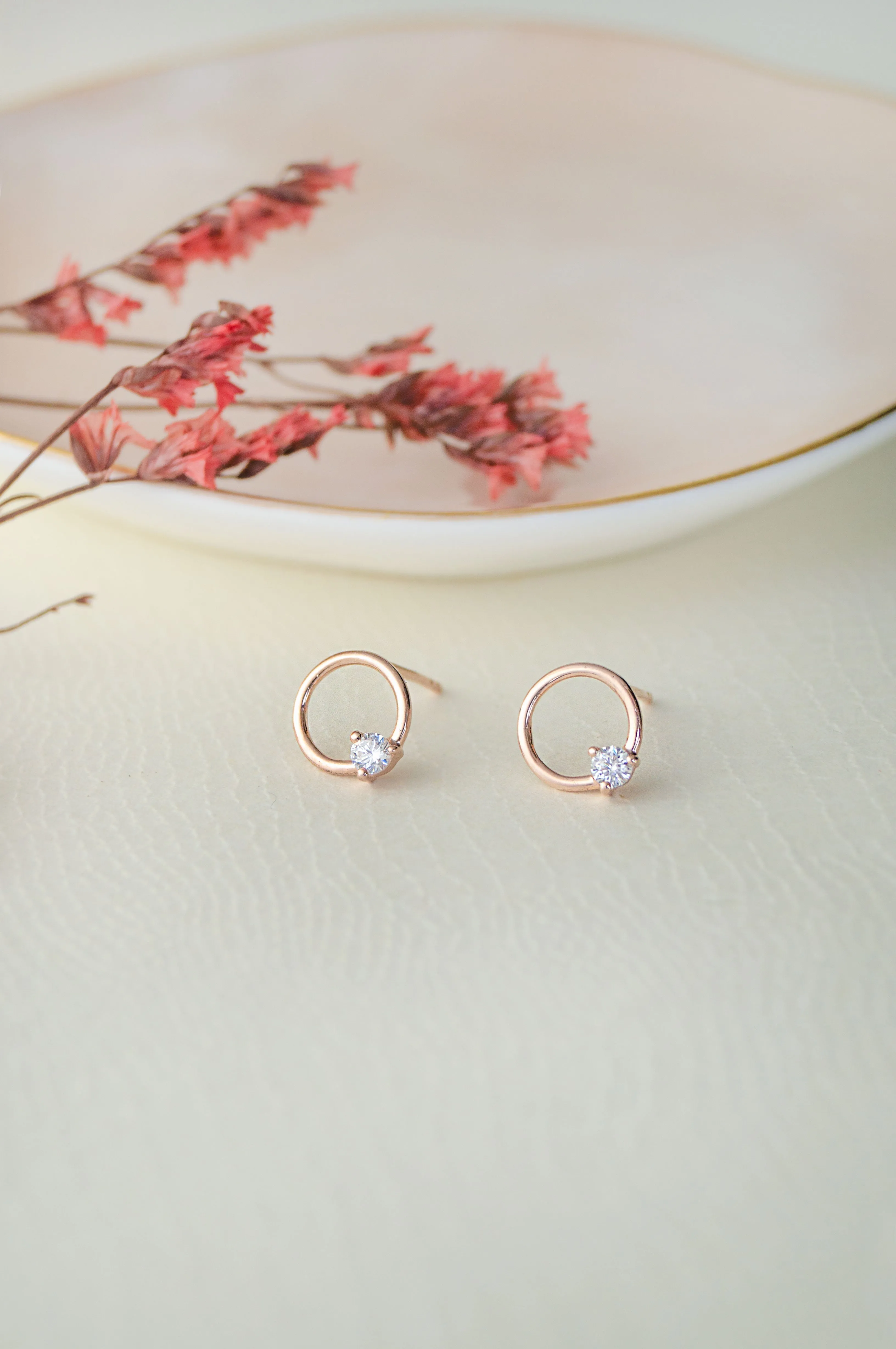 Circle With A Spark Gold Plated Sterling Silver Stud Earrings