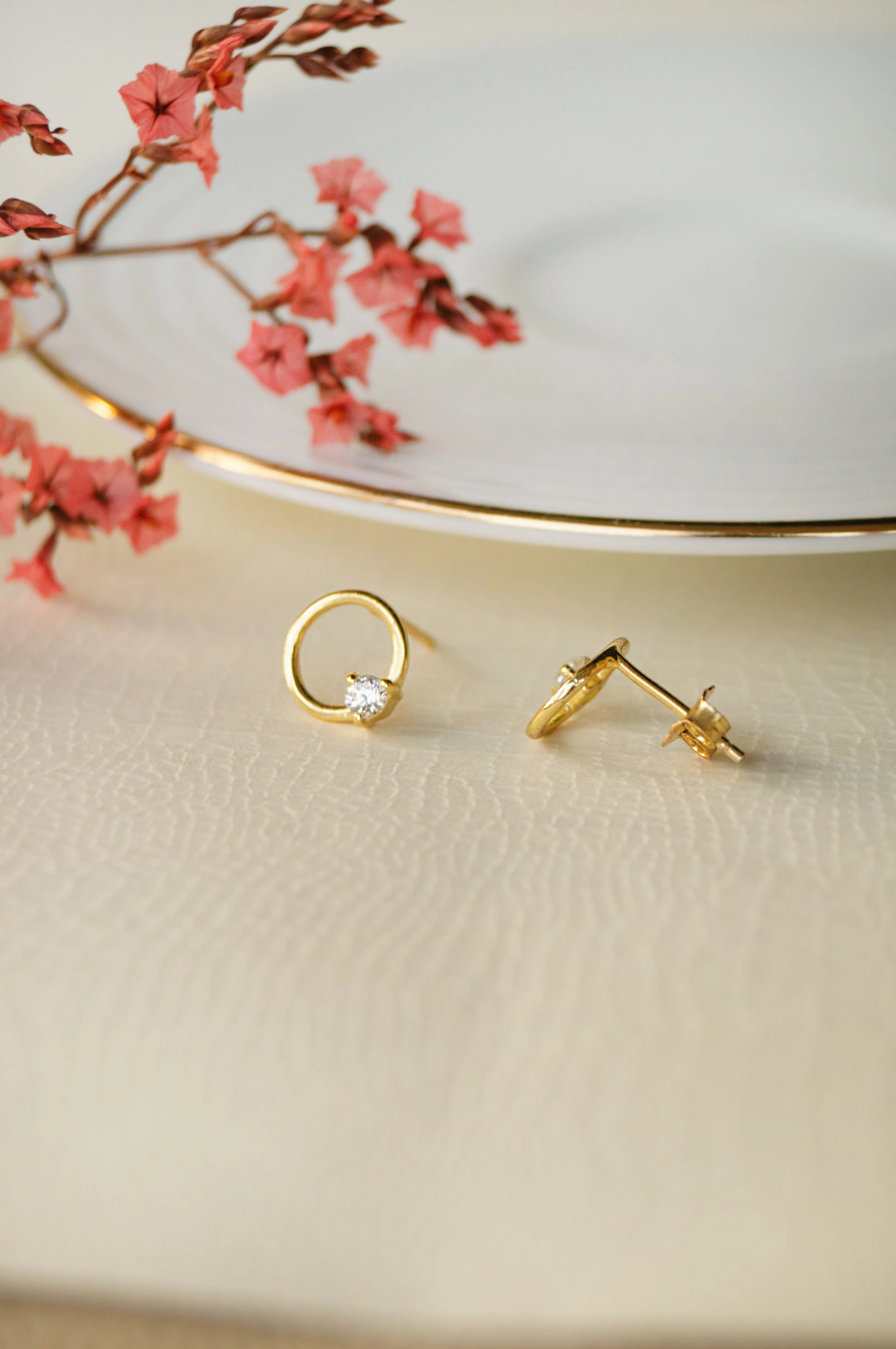 Circle With A Spark Gold Plated Sterling Silver Stud Earrings