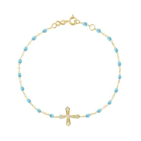 Classic Cross Vintage Diamond Turquoise bracelet, Yellow Gold, 6.7"