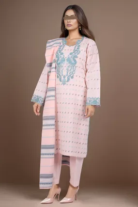 Cotton Jacquard Embroidered Stitched 3 Piece