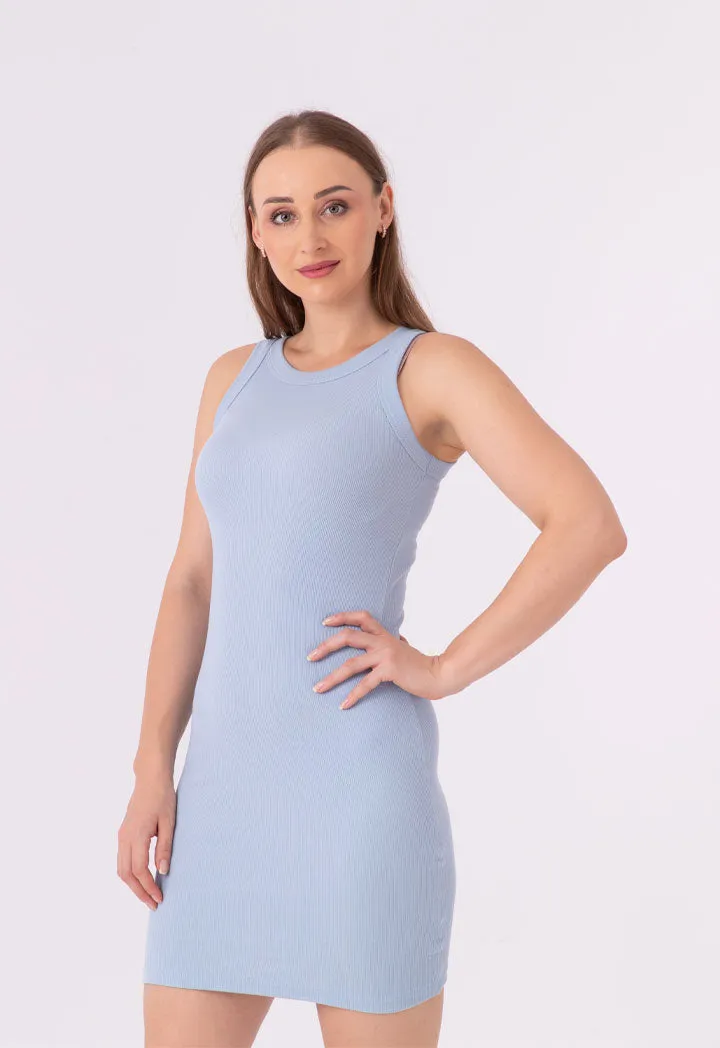 Crew Neck Straight Fit Ribbed Solid Dress